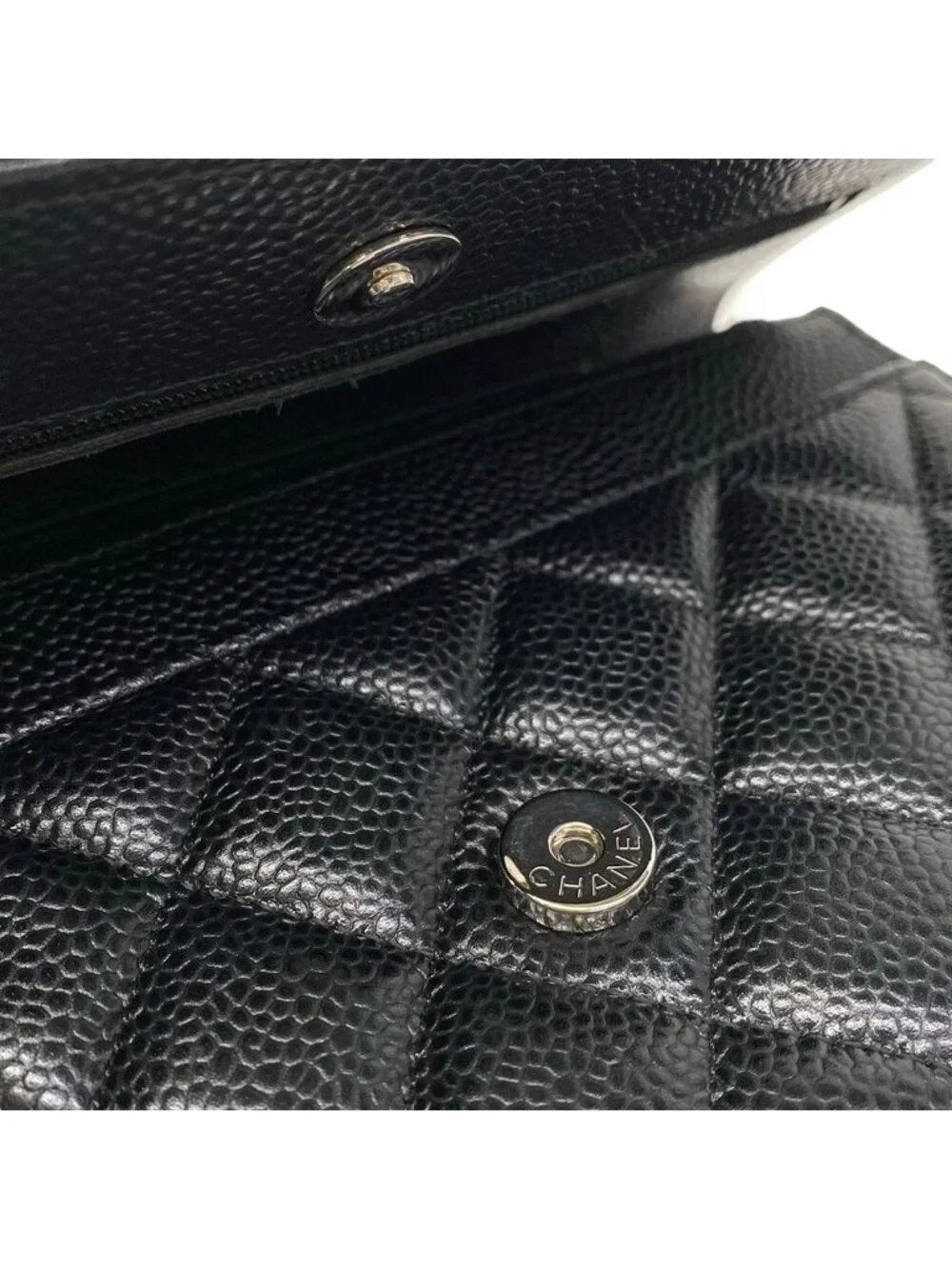 Chanel Wallet Quilted Black Chain Metal Silver Shoulder